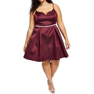 NWT B Darlin 14W Taffeta Cocktail Party Dress Garnet Red Rhinestone Fall 2953-R